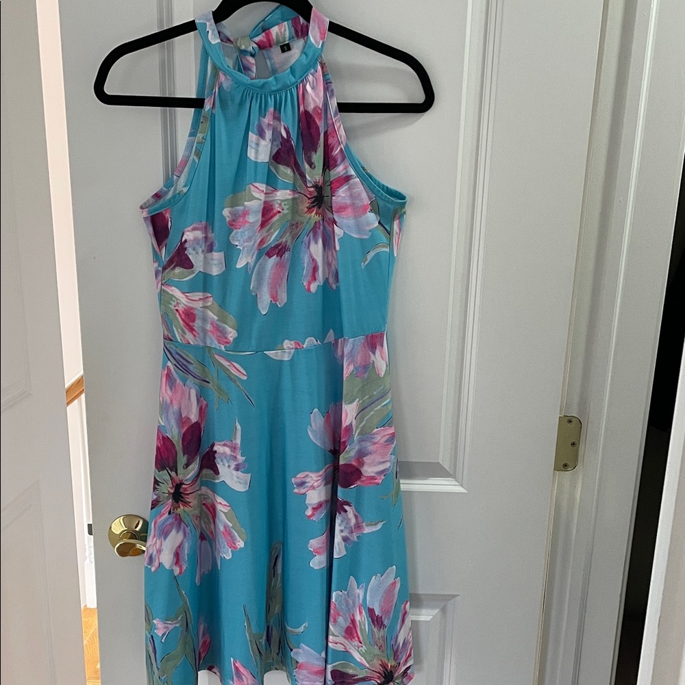 Floral Halter Dress in Blue and Pink